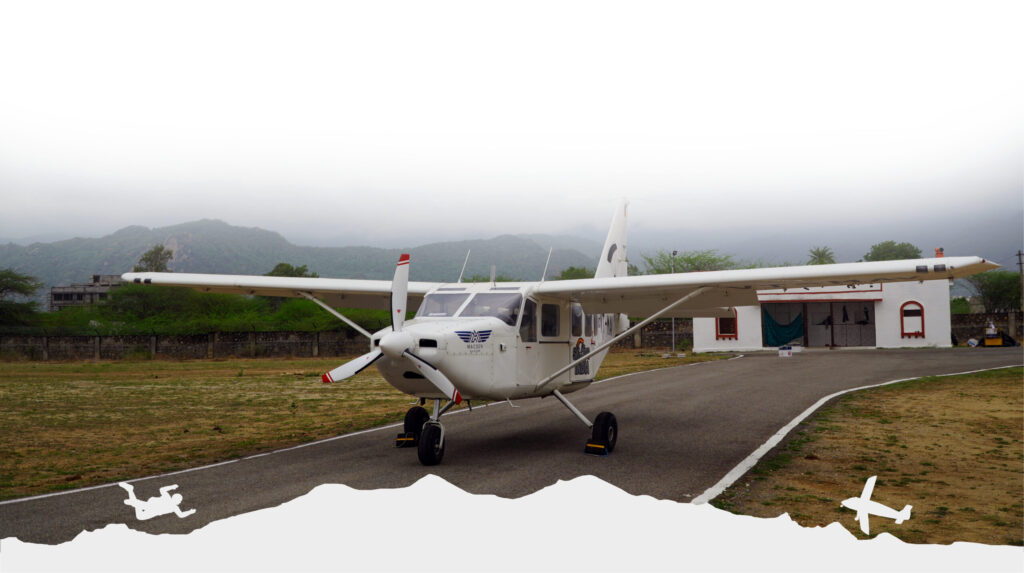 GippsAero GA8 Airvan jump aircraft parked at the Skydive India drop zone, Abu Road, Rajasthan